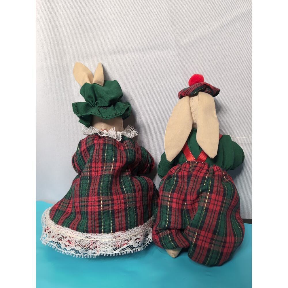 Vintage Handmade With Love Linda Lovabes Set Of 2 Rabbits Red Green Plaid... - Picture 4 of 6